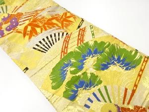 アンティーク　地紙に松笹・菊模様織出し袋帯（材料）